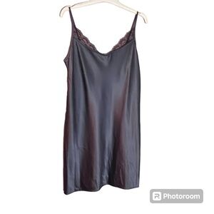 Vanity Fair Black Mini slip Dress old money coquette Lace Lingerie Nightie Med.